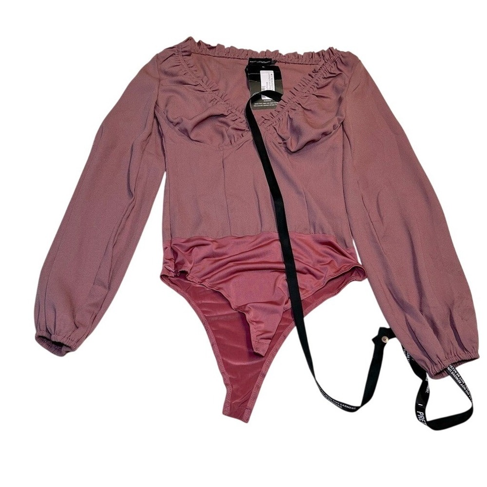 NWT PrettyLittleThing Dusty Rose Milkmaid Frill Cup Bodysuit Cottagecore Romance